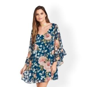 Low Back Floral Dress Show Me Your Mumu Tunic Dress Boomerang Teal w/Pink NWT